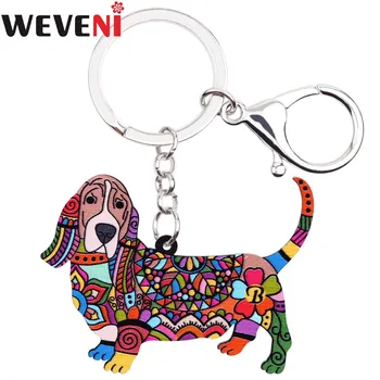 WEVENI Acrilice Imprimare Basset Hound Dog Cheie Lanț Cheie Inel Sac de Farmec Om Masina Breloc Accesorii Noi Bijuterii de Moda Pentru Femei