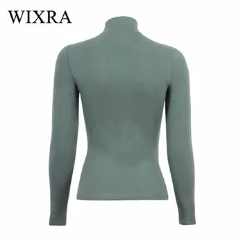 Wixra de Bază Guler Topuri Casual Tricou Femei de Moda 2018 Primavara Toamna Bumbac T-shirt cu Maneci Lungi de Sus Tees