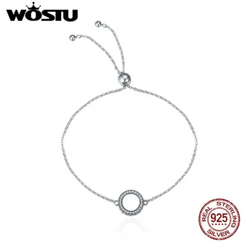 WOSTU Autentic Argint 925 Rotunde Strălucitoare Cerc, Lanț Link-ul de Strand Bratari Pentru Femei Bijuterii de Argint Sterlină CQB030