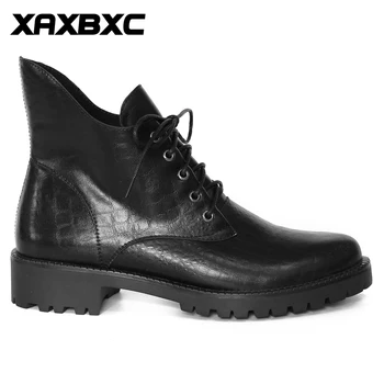 XAXBXC Stil Britanic Retro din Piele Pantofi Oxfords Black Cizme Scurte Femei Boot inferioară Toc a Subliniat Toe Handmade Casual Pantofi de damă