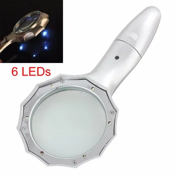 Xinxiang 6 LED-uri de Lumină 4X Zoom Argint Portabile de Iluminat Lupa de Buzunar cu o gamă Largă de Iluminare