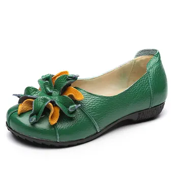 Xiuteng Vara Toamna Moda Floare De Design Rotund Toe Culoare Mix Tv Cu Pantofi Vintage Din Piele Pentru Femei Balerini Fata Haimana A006