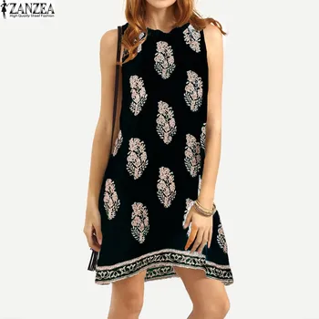 ZANZEA Plus Dimensiunea Femei 2018 Boho Florale Imprimate Sundress fără Mâneci Retro Plaja Rochie Mini de Vara Vestidos