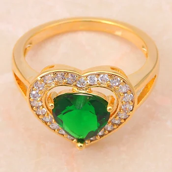 Zircon Inima de aur culoare Verde de Cristal Seturi de Bijuterii Cercei Colier Inel sz #6.5 #7.5 #8.5 Moda Bijuterii JS287A