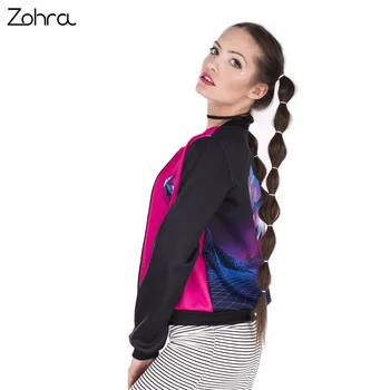 Zohra Nou Design pentru Femei Jacheta Bomber Triunghiuri Inima de Imprimare Împletit Jaqueta Feminina Sexy Slim Bază Haina pentru Femeie