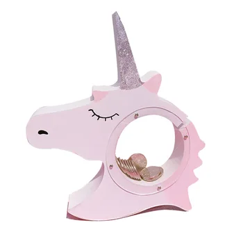 1 BUC Unicorn Forma de Lemn Bani Cutii de Cadou Pentru Copii modelului Cameră Decor Transparent pusculita Crăciun Decor D-001