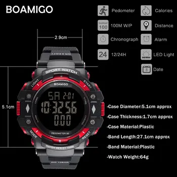100m rezistent la apă barbati ceasuri sport BOAMIGO brand pedometru calorii digital cu LED-uri ceasuri de înot ceasuri reloj hombre