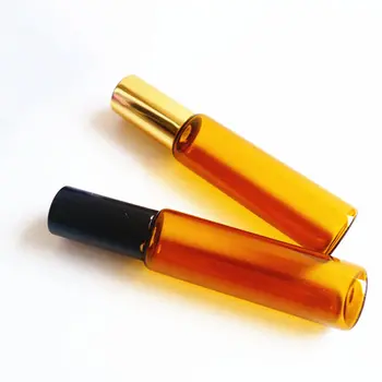 100pc/lot Maro Parfum Tub de 1 ml 2 ml 3 ml 5 ml 10 ml 12ml Gol Amber cu Bilă de Sticlă Sticla de Parfum Cu Aluminiu Auriu Capac Negru