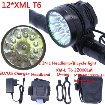 12t6 2 in 1 Far Far 22000 Lumeni 12 x XML T6 LED Biciclete Lumina Ciclism Biciclete Lampa de Cap + 18650 Acumulator+Incarcator