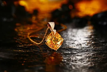 14K Aur Galben Perna 7.2 ct Naturale Citrin & 0.09 ct Rundă & Tăietură Briliant de Logodna cu Diamant Piatră prețioasă de Bijuterii Pandantiv