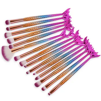 15buc Unic Set de Perii Machiaj Frumusete Pește Colorat Curcubeu Sirena Gene Sprancene Pensula de Fard de pleoape Make-Up Pensule 3 Culori