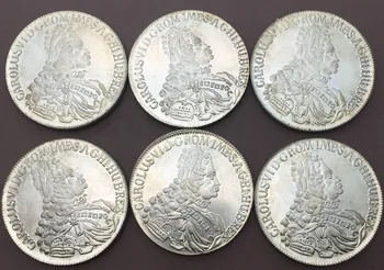 1719 1720 1721 1724 1730 1734 Austria Carol al VI-lea Împărat al Sfântului imperiu Roman 1 Thaler Alama Placat cu Argint Copia Monede