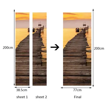 2 buc 3D Mare Apus de soare Pier Model Usa Autocolante de Perete Cu Adeziv Impermeabil din PVC Decor Acasă Poster