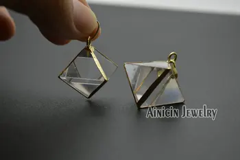 2 buc Placare cu Aur de Transparență de Cristal de Rocă Octaedru Forma Pandantiv 22x26mm Moda Barbati Colier Face Materiale
