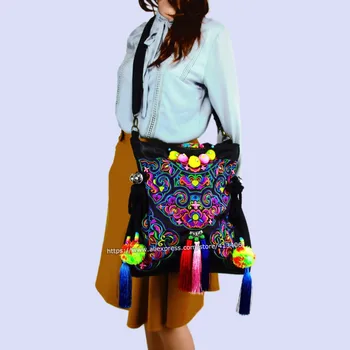 2-utilizarea de Epocă Hmong Tribal de Etnie Thai, Indian Boho geanta de umar messenger geanta hobo tote sac pentru femei broderie , SYS-388B