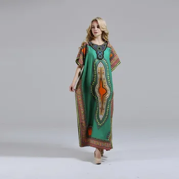 2017 Femei Sexy Petrecere Dashiki Maxi Rochie de Moda din Africa de Imprimare Vrac Mult Vestidos Boem Verde de Bumbac din Africa de ÎMBRĂCĂMINTE