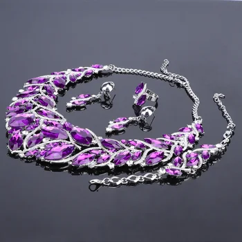 2017 Moda Violet Pietre de Cristal Colier de Mireasa Bijuterii Seturi de Decor Coliere Bijuterii Cadouri pentru Femei
