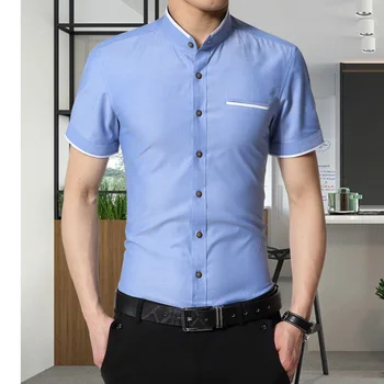 2017 Noua Camasi Barbati Brand Mandarin Guler Slim Fit Barbati Camasa Barbati Casual de Vara de Afaceri Dot Shirt Short Sleeve Solid M-5XL