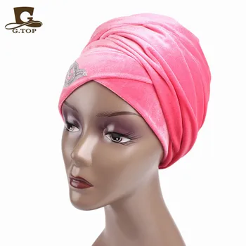2017 noua moda femei superb Impodobita cu paiete, Catifea Turban Cap Lung Împachetări femei de lux Hijab cap eșarfă turbante