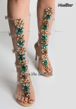 2017 Sexy din Pvc Transparent Gladiator Sandale Femei, sandale T-strap Stras Diamant Clar Toc Înalt Pantofi Femei Cizme de Vara