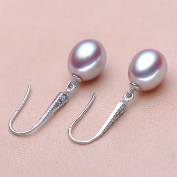 2017 stil nou natural de apă dulce pearl cercei stud 8-9mm real pearl argint 925 bijuterii pentru femei, fete