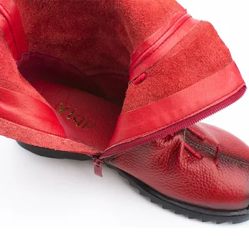 2017 Stil Vintage din Piele pentru Femei Cizme Plate Papuceii Moale piele de Vacă Pantofi de damă cu Fermoar Glezna Cizme zapatos mujer