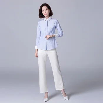 2018 Doamnelor Bluza din Bumbac Tricou Femei Topuri Ocupație Tricou Femei Guler de Turn-down Formale Camasi Elegante cu Maneca Lunga Bluze