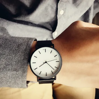 2018 Enmex stil cool pentru bărbați ceasuri de mînă Scurtă vogue simplu, elegant, alb-Negru fata piele cuarț ceas moda ceas