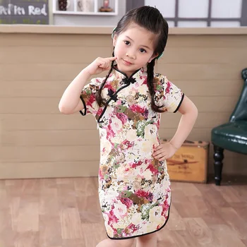 2018 fetiță Chineză rochie haine stil de vara infantis bumbac&L rochii Tradiționale roșu petrecere de anul nou qipao