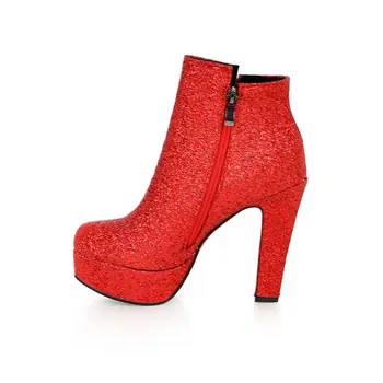 2018 Noua Moda Botinele De Toamna Cu Fermoar Super-Toc Piele Pu Nunta Pantofi Pentru Femeie Încălțăminte De Aur Roșu Argint Roz Laarzen