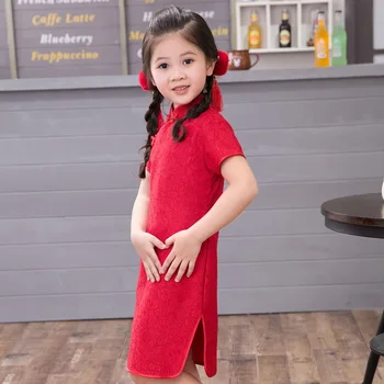 2018 Primavara-Vara Fata De Scurtă, Cu Mâneci Lungi Stand De Guler Vintage Cheongsam Chineză Pentru Copii Dantelă Vestidos Qipao