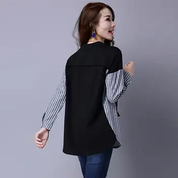 2018 Primăvară Bluze Camasa Femei Maneca Lunga Casual Cu Dungi Mozaic Fals Două Piese De Bluze Pentru Femei Vrac Plus Dimensiune Domnișoară Topuri