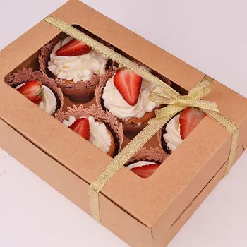 20buc/lot-24*16*7.5 cm hârtie Albă kraft 6 cupcake cutii DIY parte cutie de cadou cookie-uri gustare cutie de bomboane de Copt ambalare cutii