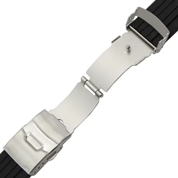 24mm x 11mm Silicon Cauciuc Watchband pentru Oris Aquis Ceas Trupa Convex Curea de Siguranță din Oțel Inoxidabil Catarama brățară Brățară Negru