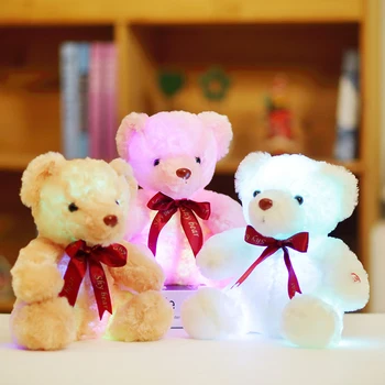 25cm urs de pluș jucărie papusa cu lumina LED-uri colorate stau urs cu cravată roșie copii jucarii pentru copii cadou de ziua YYT222