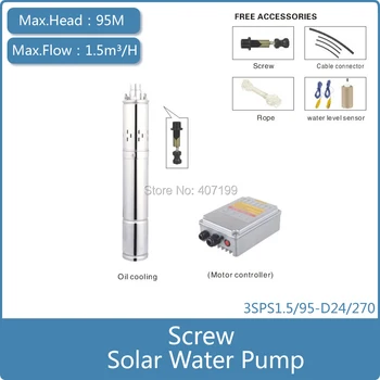 3 inch Pompa de Apa Solare/Pompe Solare de Sistem, profunde, bine DC Submersibile pompa de apa bomba solare 3SPS1.5/95-D24/270