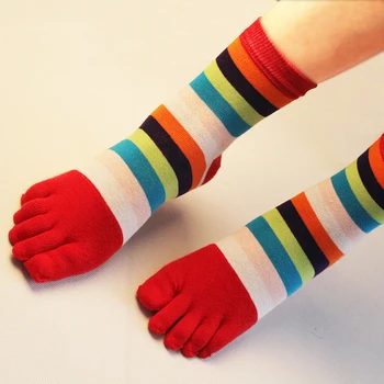 3 Pereche De Brand De Moda Pentru Femei Șosete Colorate Dungi Mozaic Drăguț Șosete De Bumbac Respirabil Casual Cinci Degete De La Picior Ciorapi