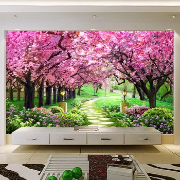 3D personalizat Fotografie Tapet de Flori Romantic Copac Floare de Cires Mici Drum pictura Murala de Perete imagini de Fundal Pentru Camera de zi Dormitor De Parede