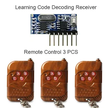 3pcs 433Mhz Control de la Distanță și 1buc 433 Mhz Receptor fără Fir Cod de Învățare 1527 Modul de Decodare 4 canale de ieșire Cu Buton de Învățare