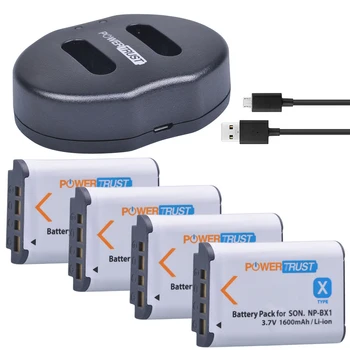 4buc 1600mAh NP-BX1 NP BX1 Baterie +Dual USB Încărcător pentru Sony DSC-RX100 DSC-WX500 HX300 WX300 HDR-AS100v AS200V AS15 AS30V AS300