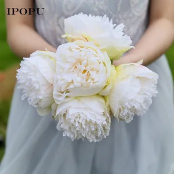5 Deschideți Muguri de Capete/Buchet de flori Artificiale de Trandafir flori de Mătase European de Toamna Vie Bujor Fals Frunze de Nunta Petrecere Acasă Decorare