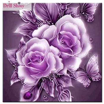 5D Diy Diamant Pictura Flori violet Rose Burghiu Cruce Cusatura de Cristal Diamant Rotund Seturi Neterminate Full Diamond Broderie