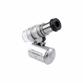 5pcs/lot 60x Mâner Mini Microscop de Buzunar Lupa Bijutier Lupa cu 3 LED-uri Cu un faux din piele pungă