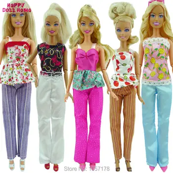 5x Aleatoare Manual Doamna de Moda de zi cu Zi Purta Bluza & Pantaloni Tinuta Casual, Haine Pentru Barbie Papusa Accesorii Cadouri Jucarii pentru Copii