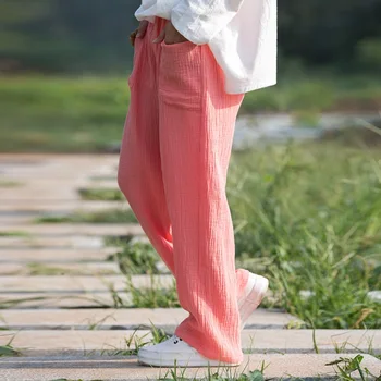 6 culoare Solidă talie Elastic din Bumbac pentru Femei Pantaloni de Vara Lejere Casual Pantaloni Harem Alb Design de Brand Kawaii Drăguț Pantaloni Lungi B102