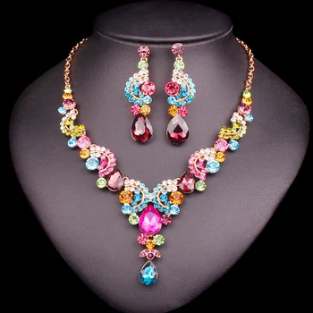 8 Culori de Cristal Mireasa Seturi de Bijuterii Costum pentru Petrecerea de Accesorii de Nunta Colier Cercei Set bijuterii Decor de Mireasa pentru Femei