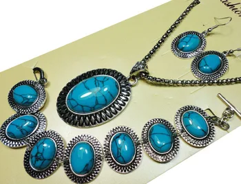 8 Stiluri Turquoisee Piatră Set De Bijuterii De Epocă Argint Antic Seturi De Colier Cercei Pandantiv Brățară Pentru Femei Grils Seturi De Bijuterii