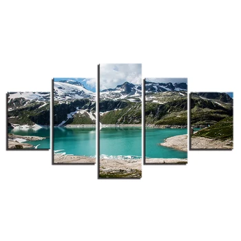 Acasă Cadru de Decorare Camera de zi HD Pictura 5 Panoul De Sus a Muntelui Lacul Postere Moderne Tipărite Arta de Perete Imagini