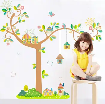 Adeziv copii, sala de desene animate 3d copac autocolant perete amovibil dormitor copil perete decal decor acasă tapet