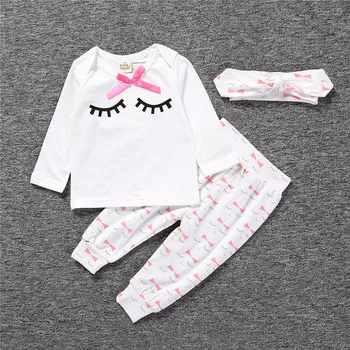 Adorabil Baby Girl Îmbrăcăminte Seturi de Gene Lungi Tricou Maneca Bowknots Model Pantaloni Copii 3pcs Costum Bentita de Bumbac Dulce Outifts